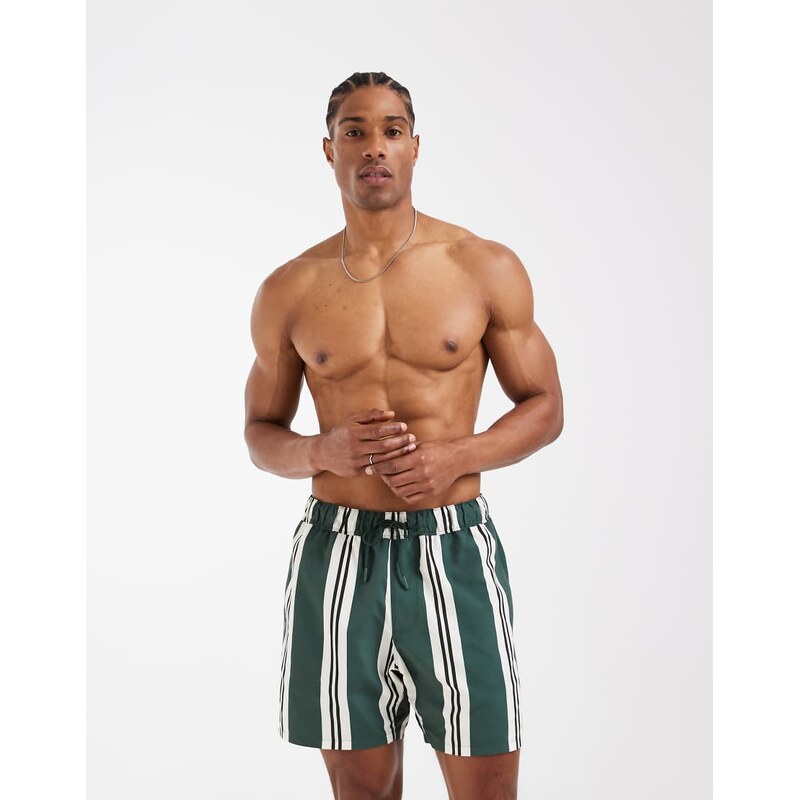 ASOS DESIGN swim shorts in mid length in green stripe