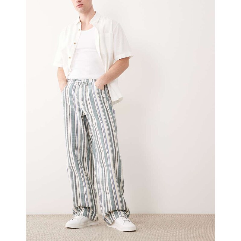 ASOS DESIGN baggy elasticated trouser in stripe-Multi