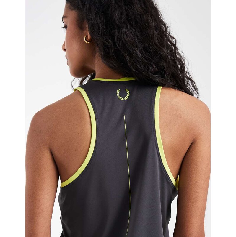 Fred Perry Tennis central logo vest top in charcoal grey