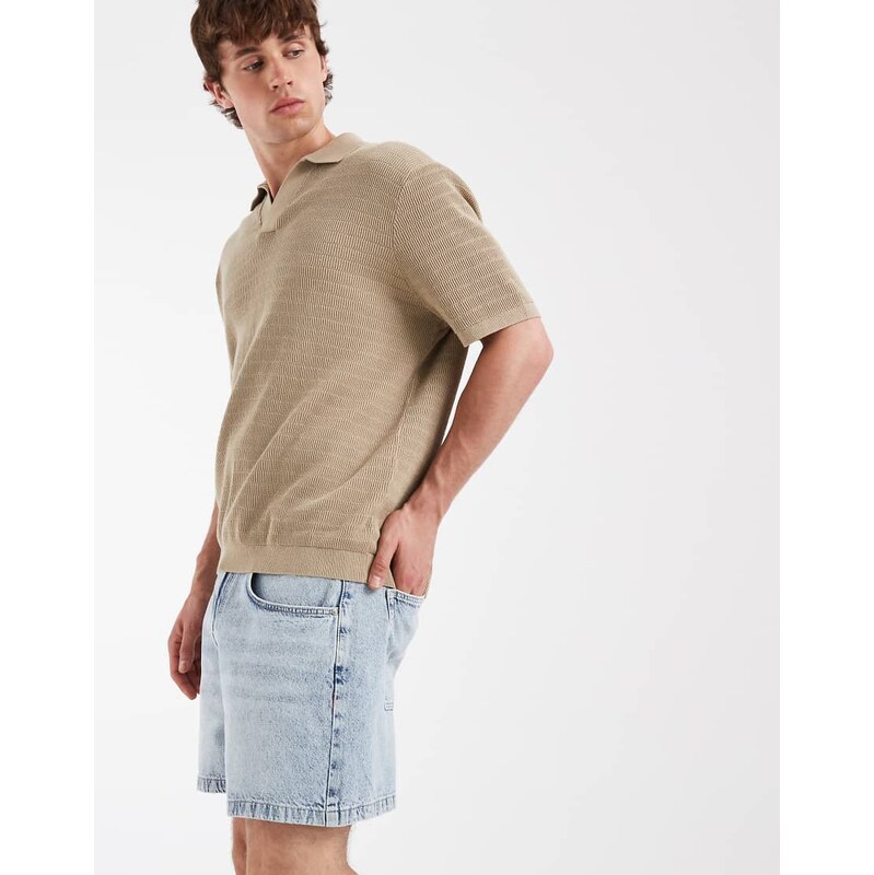 ASOS DESIGN shorter length denim jorts in light wash blue