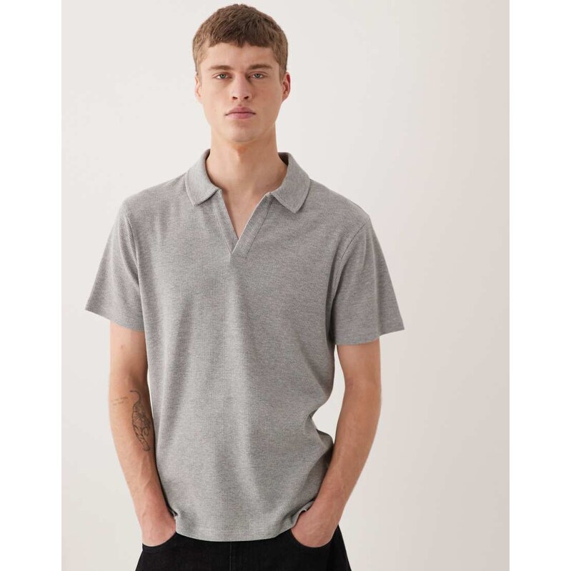 ASOS DESIGN regular fit revere polo in grey marl waffle