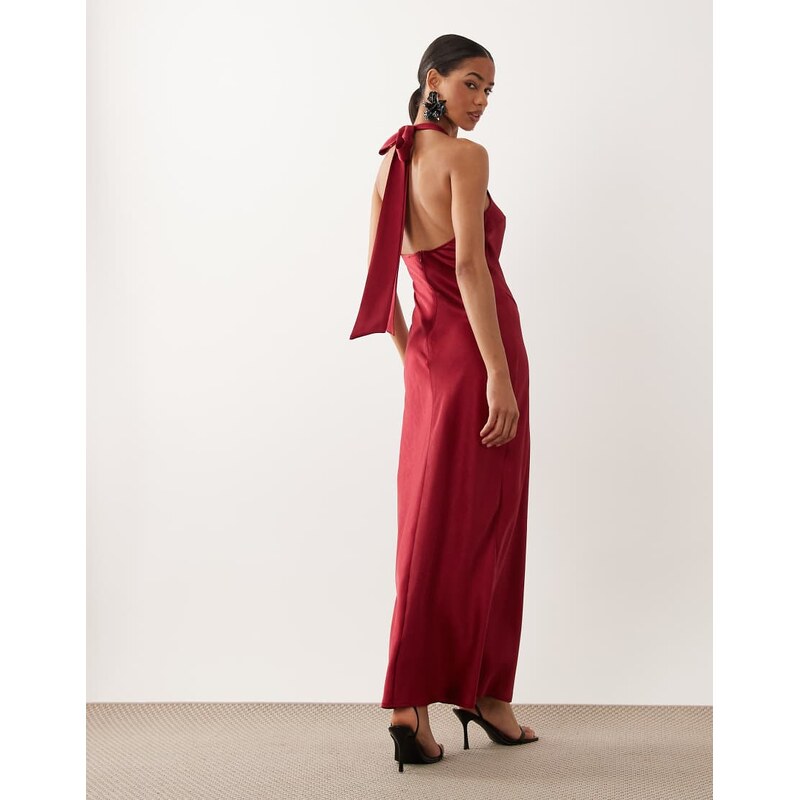 TFNC satin racer halter bow detail maxi dress in red 115723498