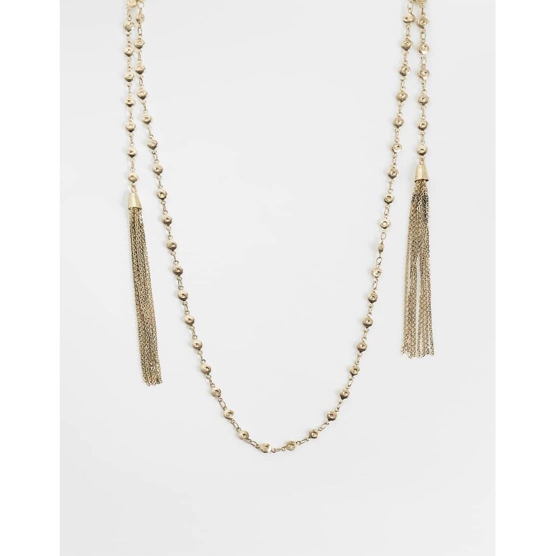 ASOS DESIGN wraparound necklace with tassel detail in gold tone 115723520