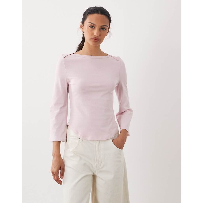 ASOS DESIGN 3/4 sleeve top with boat neck in lilac-Red 115723537