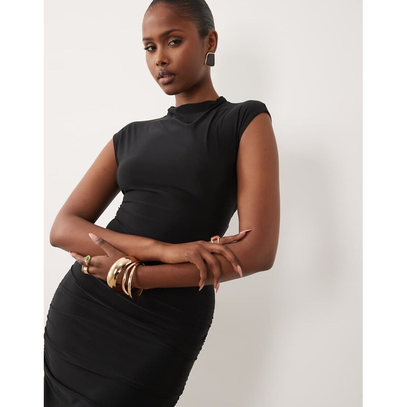 ASOS DESIGN cap sleeve maxi dress with lace up detail and
