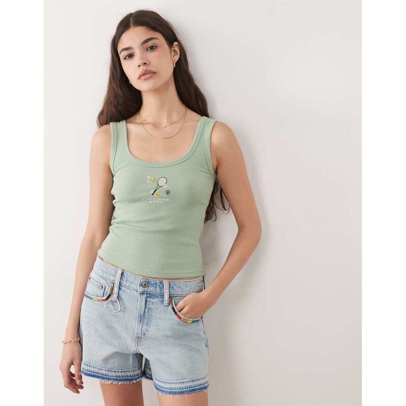 Abercrombie & Fitch scoop neck tank top with tennis embroidery in 115723554
