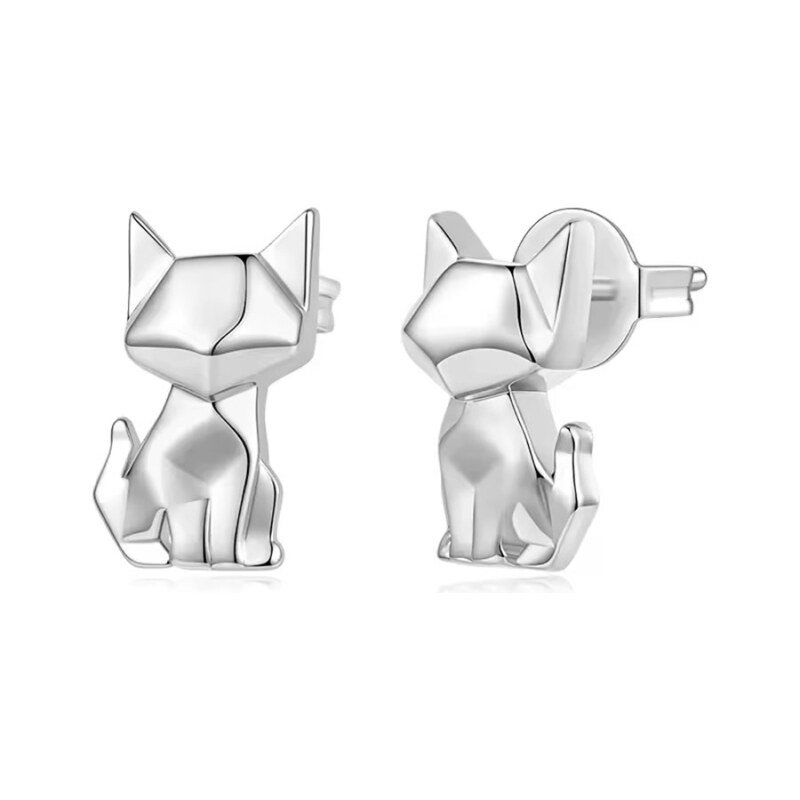 GRACE Silver Jewellery Stříbrné náušnice Origami kočka - stříbro 925 115727920