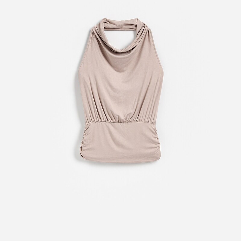 Reserved - Top s výstřihem halter - béžová 115729999