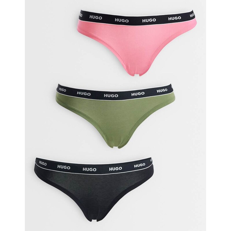 Hugo Red HUGO Bodywear 3 pack thongs in multi with logo waistband 115730641