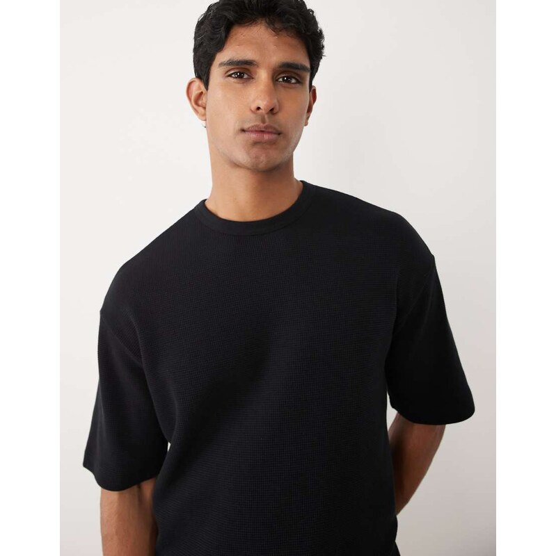 Selected co-ord waffle t-shirt in black