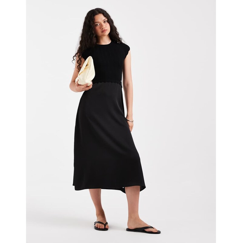 BOSS Orange ficella cap sleeve knitted mini dress in black 115730688