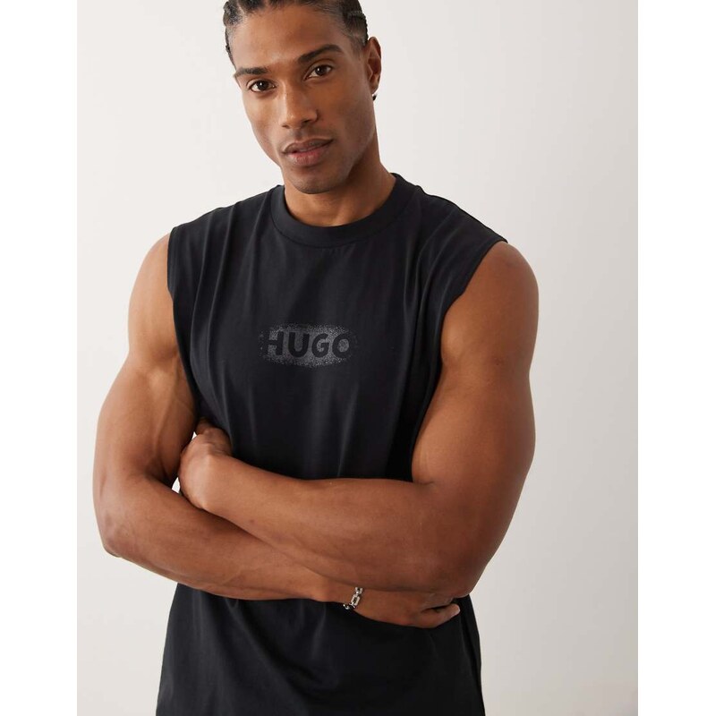 Hugo Red ray logo beach loose fit vest co-ord vest in black