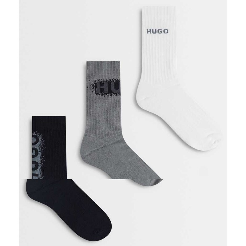 Hugo Red 3 pack spray ribbed large logo socks in grey multi