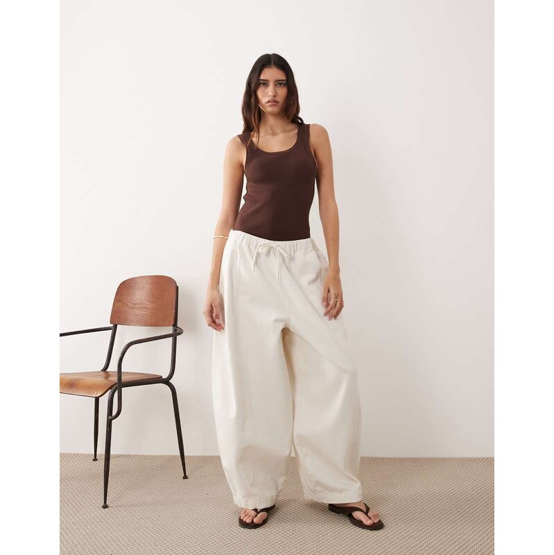 ARRANGE Willa elasticated waist drawstring trousers in washed bone 115730701