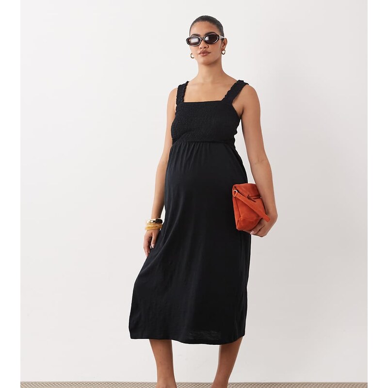 Mama.licious Mamalicious Maternity shirred bust detail midi dress in 115730658