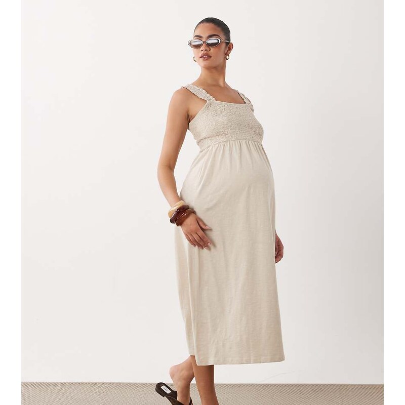 Mama.licious Mamalicious Maternity shirred bust detail midi dress in 115730659