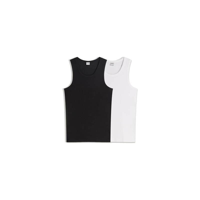 Bershka 2-pack of ribbed vest tops in white-Black 115730681
