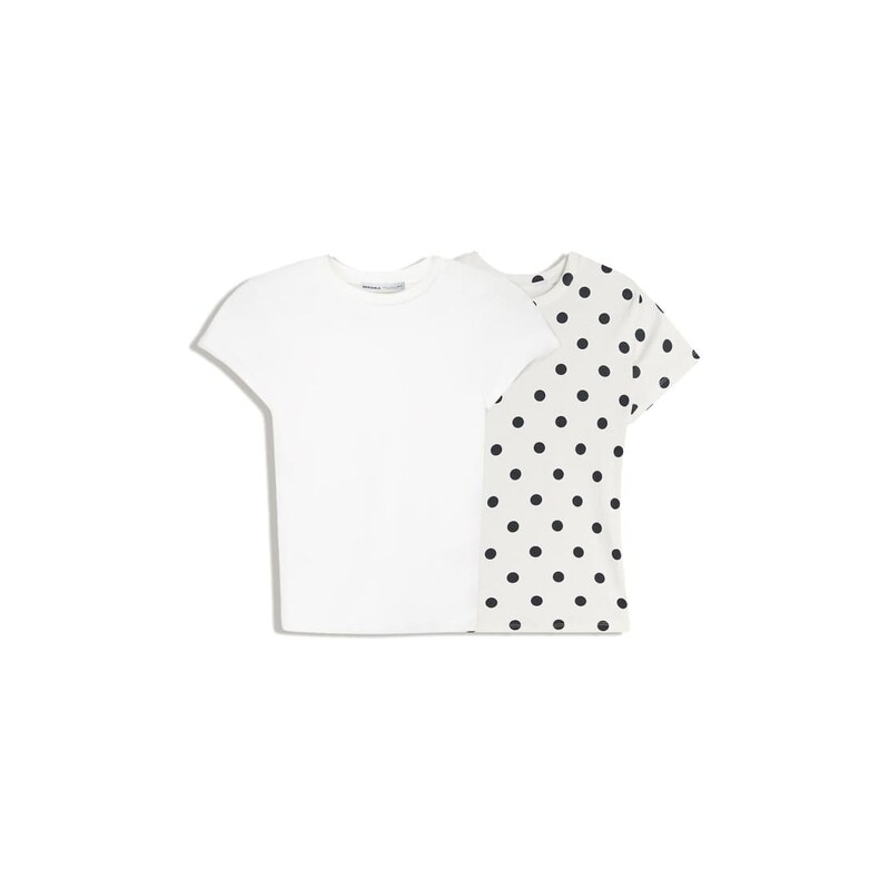 Bershka 2-pack of short sleeve round neck t-shirts in polka dot & 115730698