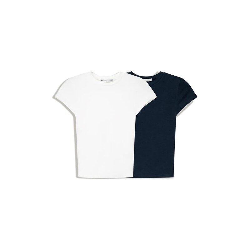 Bershka 2-pack of short sleeve round neck t-shirts in navy blue & 115730699