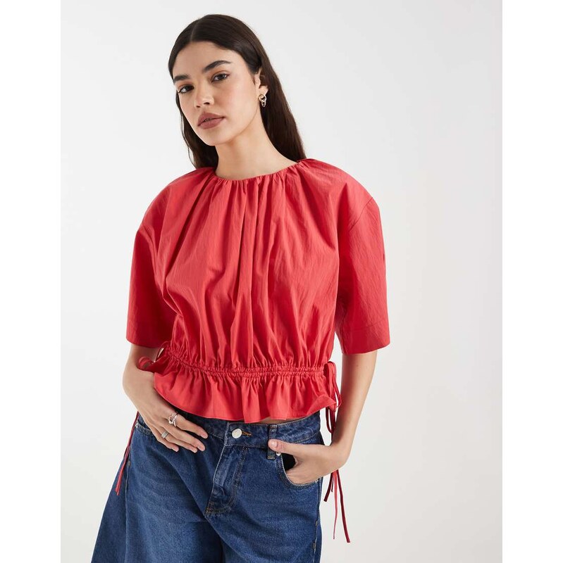 & Other Stories cropped coton blend top with cinch waist in red 115730700