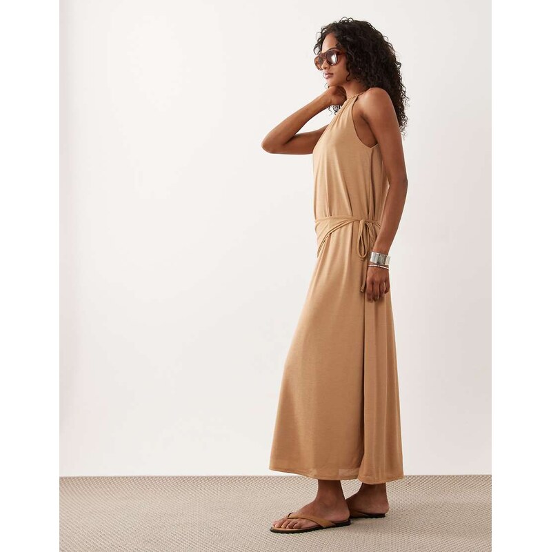 ASOS DESIGN textured jersey wrap scarf detail maxi dress in