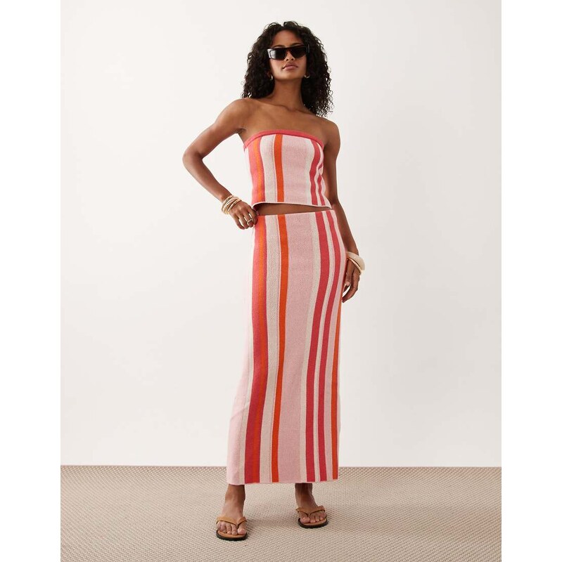ASOS DESIGN stripe knit maxi skirt set-Multi