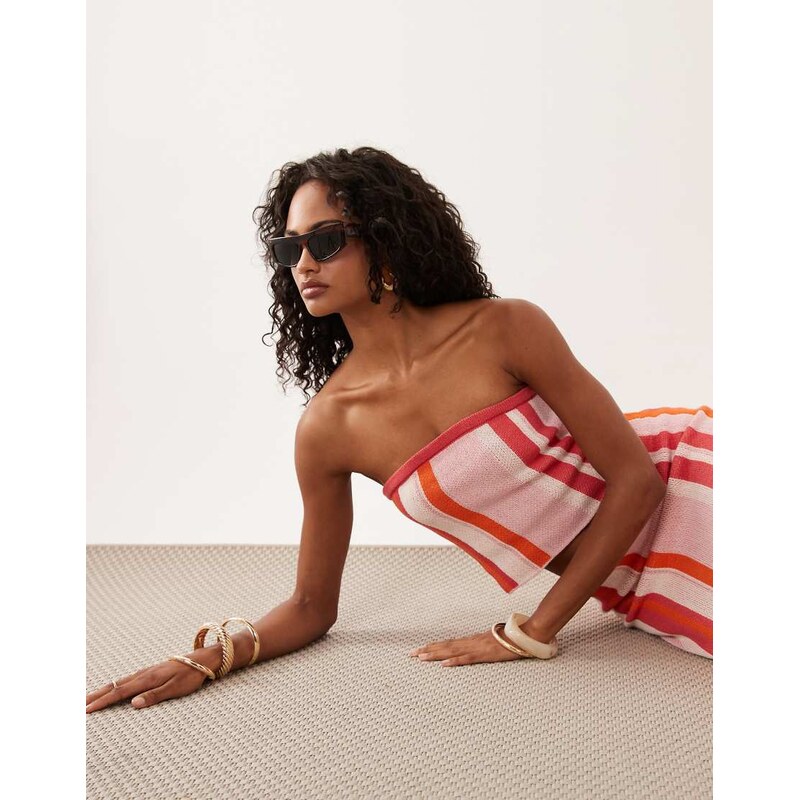 ASOS DESIGN stripe knit bandeau top set-Multi
