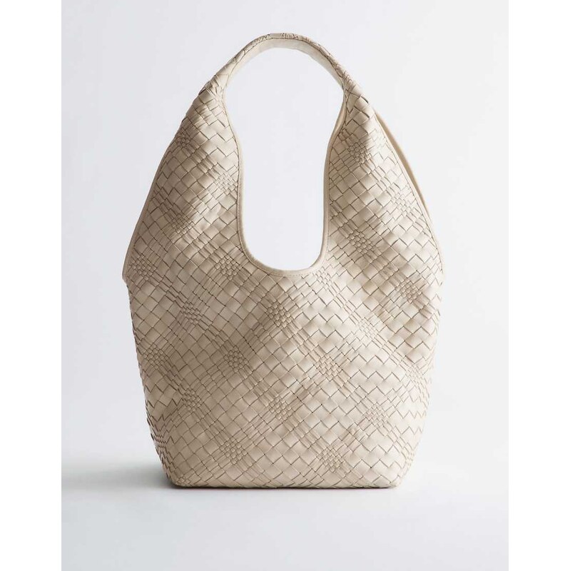 & Other Stories pure leather braided shopper tote in light stone beige 115730811