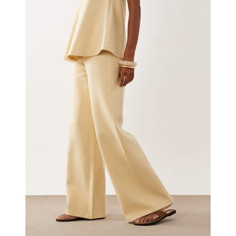 ASOS DESIGN interlock wide leg trouser co-ord in buttermilk-Yellow 115730827