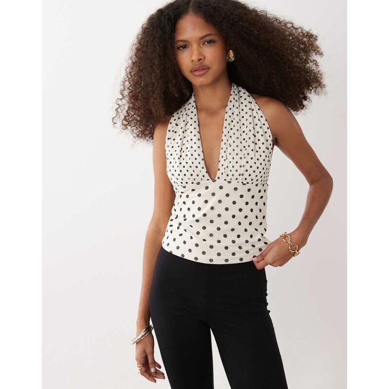 Abercrombie & Fitch mesh multiway tie up plunge neck top in white 115730857