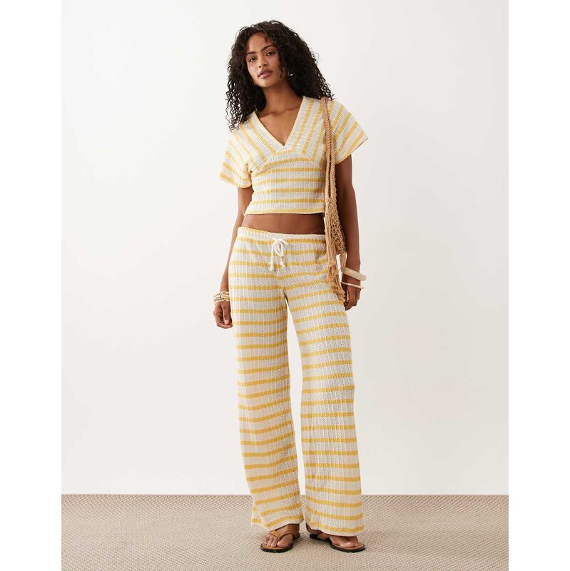 ASOS DESIGN textured wide leg trouser co-ord in yellow stripe-Multi 115730859