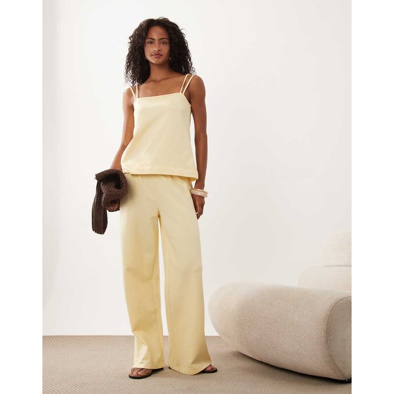 ASOS DESIGN wide leg drawstring trouser co-ord in buttermilk yellow 115730894