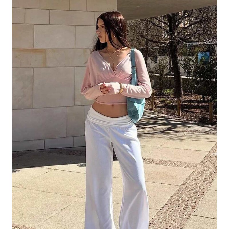 Bershka Tall turn-up waist trousers in white 115730909