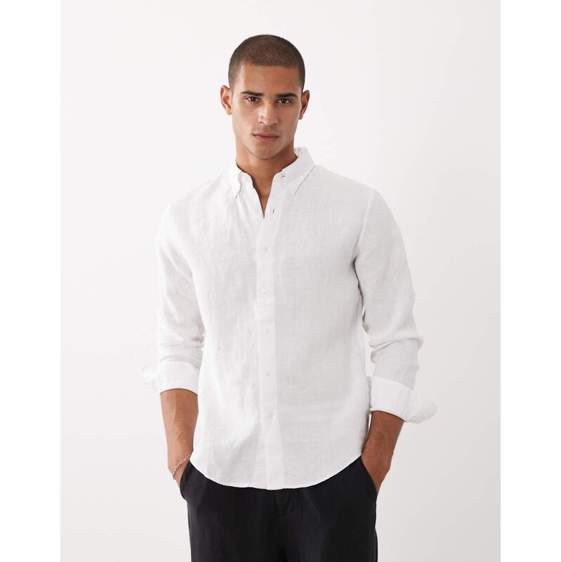 Abercrombie & Fitch 100% linen long sleeve shirt in white 115730923