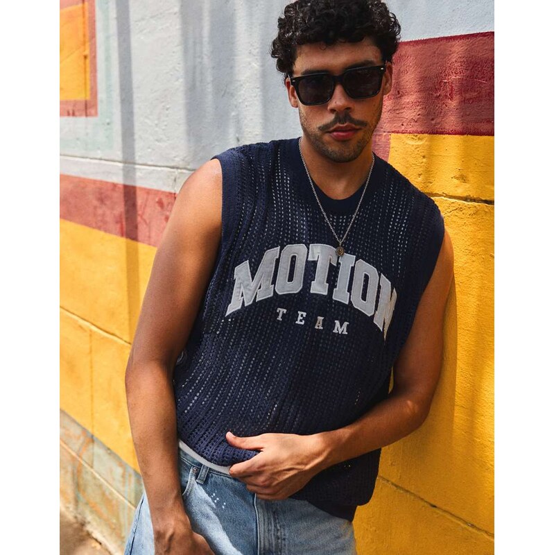 Bershka Worker mesh t-shirt in navy