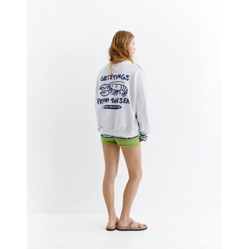 Pull&Bear Lobster graphic sweatshirt in grey marl 115730971