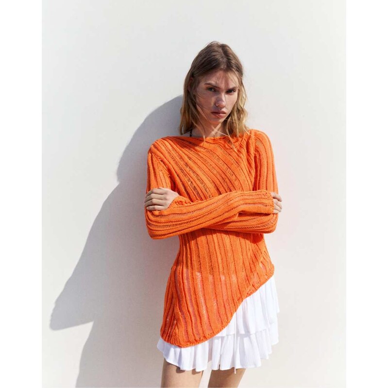Pull&Bear Orange open knit jumper in orange 115730966