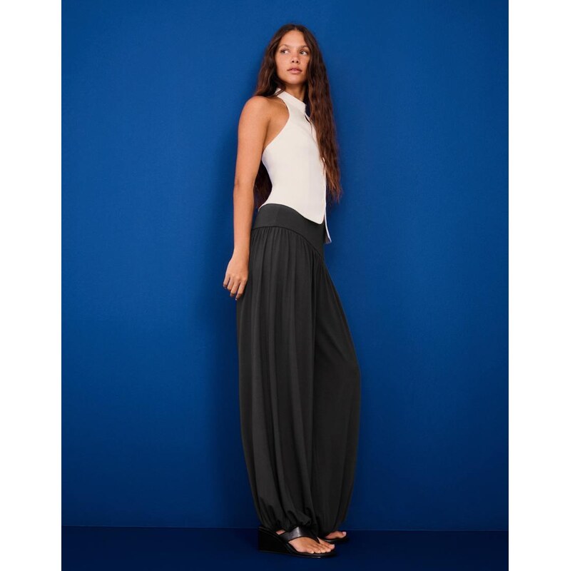 Bershka Balloon trousers with cummerbund in dark grey 115730991