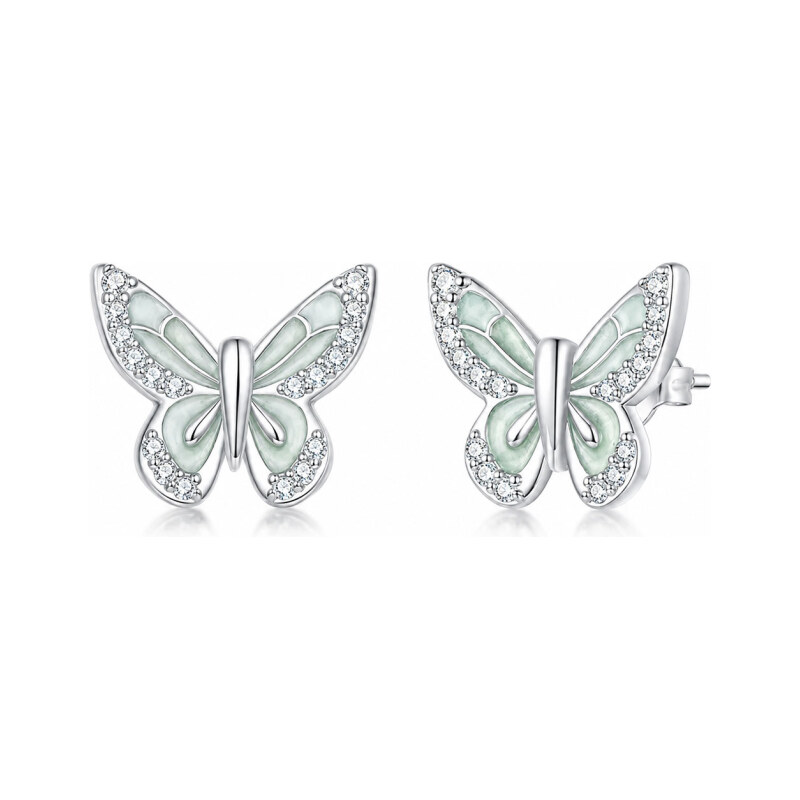 GRACE Silver Jewellery Stříbrné náušnice motýl se zelenkavými křídly a 115731039