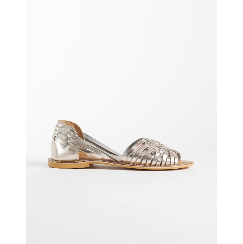 ASOS DESIGN Fray leather woven flat sandals in gold