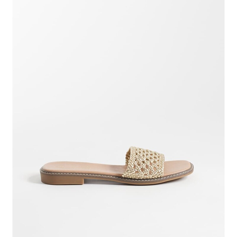 New Look Wide Fit woven sandal in gold