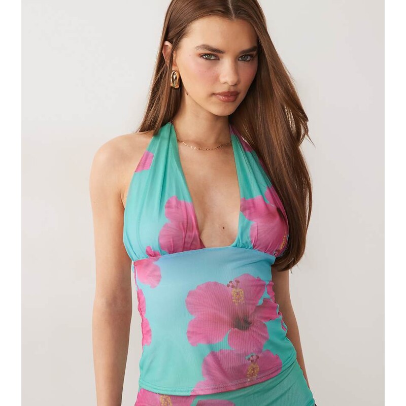 Kaiia exclusive slinky halterneck plunge hammock top co-ord in