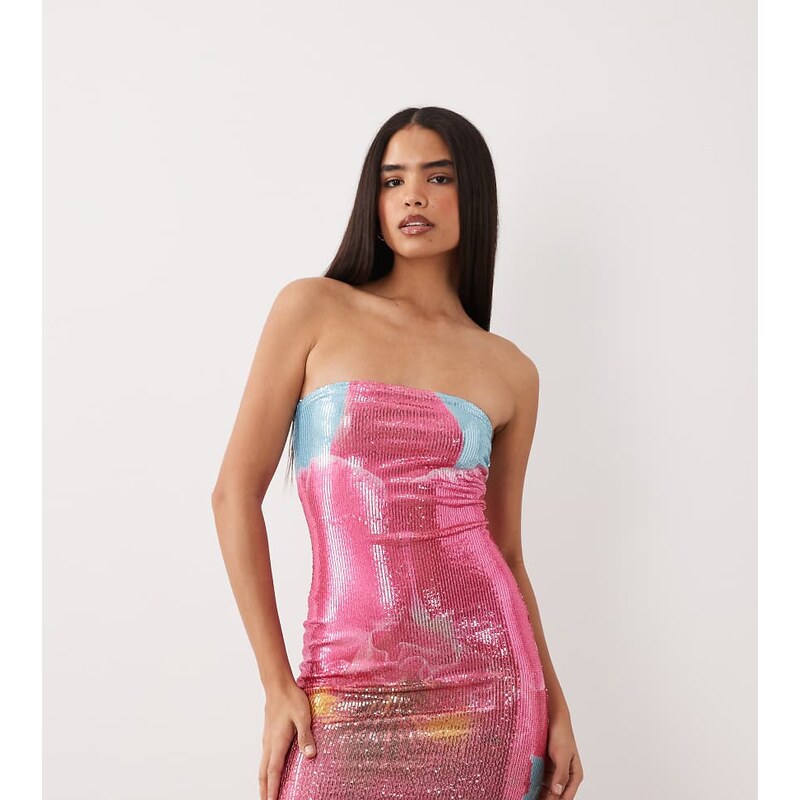 Kaiia exclusive sequin bandeau mini dress in aqua and pink