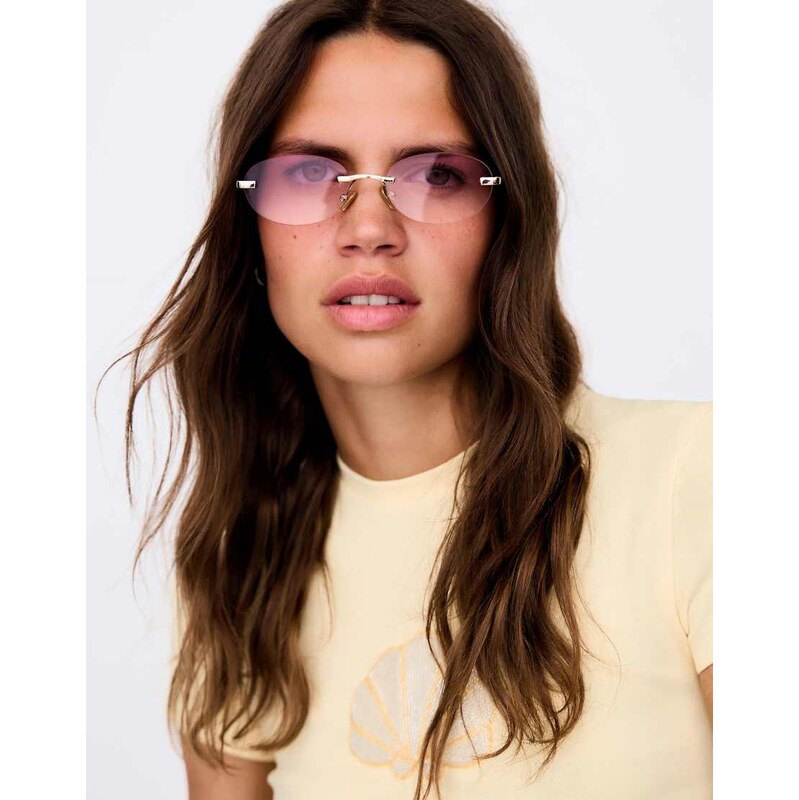 Bershka Rimless oval sunglasses in pink 115744410