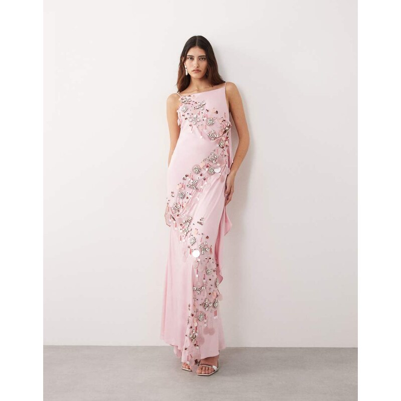 ARRANGE embellished drape satin maxi dress in pink