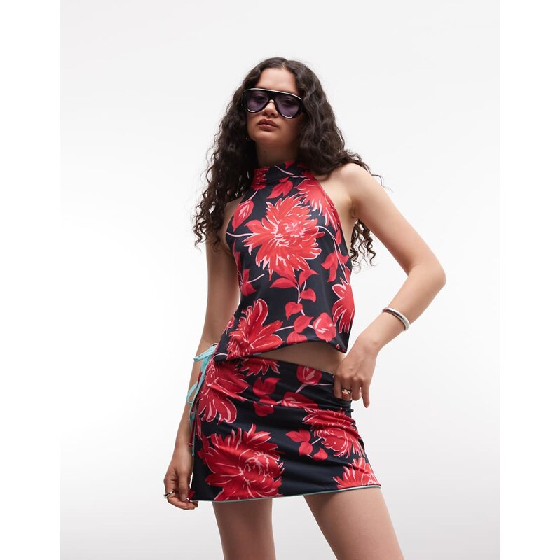 Susmies dalia reversible halterneck tie back top in floral polka dot 115733513