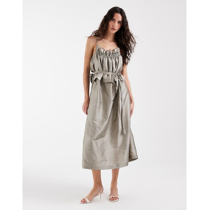 Muse Assembly ruched taffeta midaxi dress in sage-Green 115733539