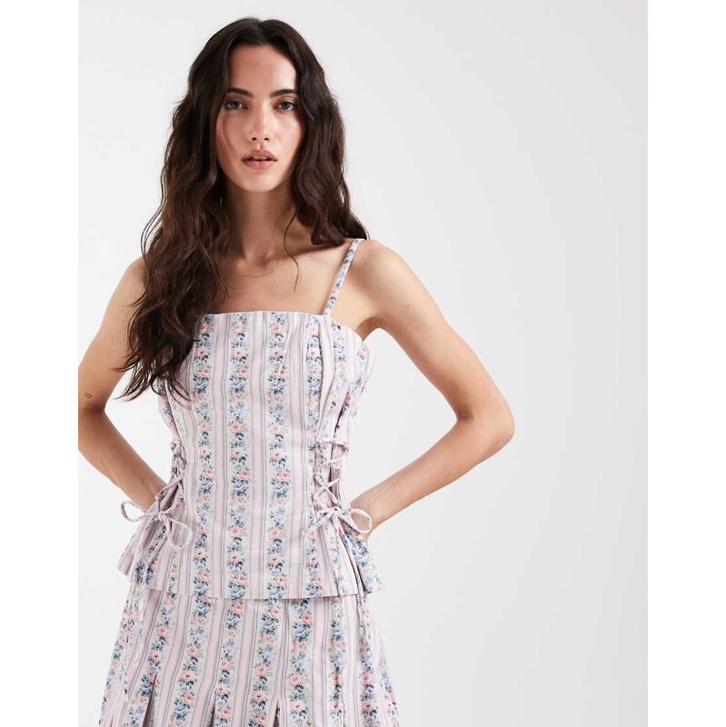 Muse Assembly corset strap top in wallpaper print co-ord-Multi 115733540