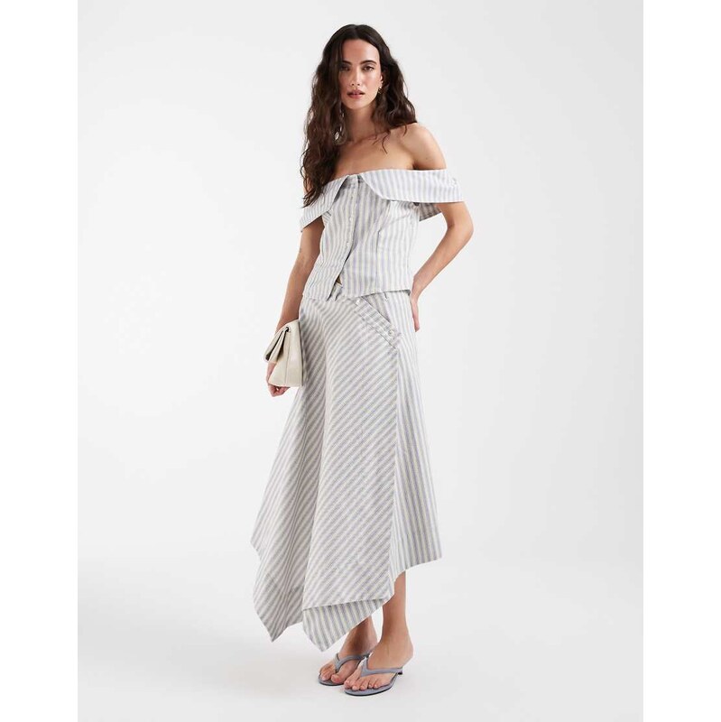 Muse Assembly midaxi asymmetric hem skirt in ecru stripe co-ord-Multi 115733542