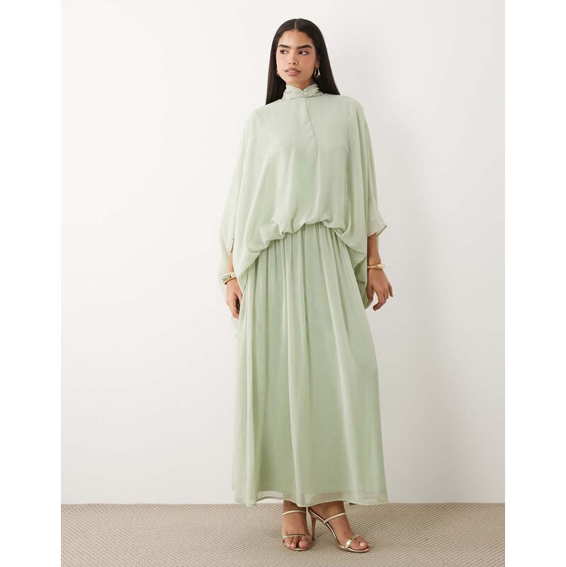 Daska chiffon high neck blousson maxi dress in sage-Green 115733649